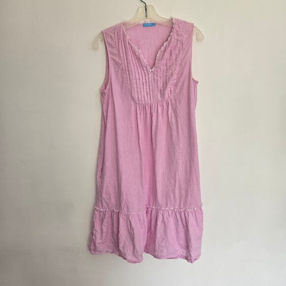 J. McLaughlin Maryann Linen Dress Pink A Line Relaxed Ruffle Women Medium - Picture 10 of 13